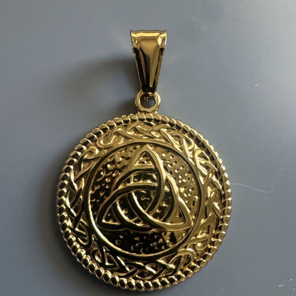 Triquetra Pendant Trinity Knot Celtic Viking 24” Chain Stainless Steel Gold-Tone